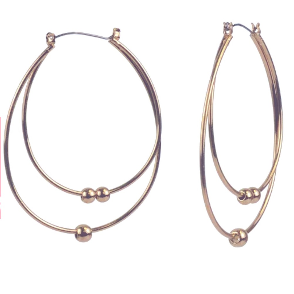 🆕NEW Gold-Tone Beaded Double-Hoop Drop Earrings
